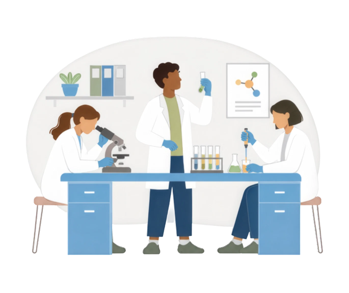 Life scientists collaborating in a laboratory